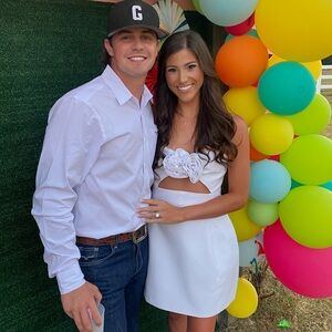 White Appliqué 3D Strapless Floral mini dress